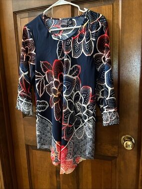 Rafaella Navy Tunic with Red, White and Coral Floral Print